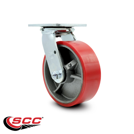 Service Caster 6 Inch Red Poly on Cast Iron Wheel Swivel Caster with Roller Bearing SCC SCC-30CS620-PUR-RS